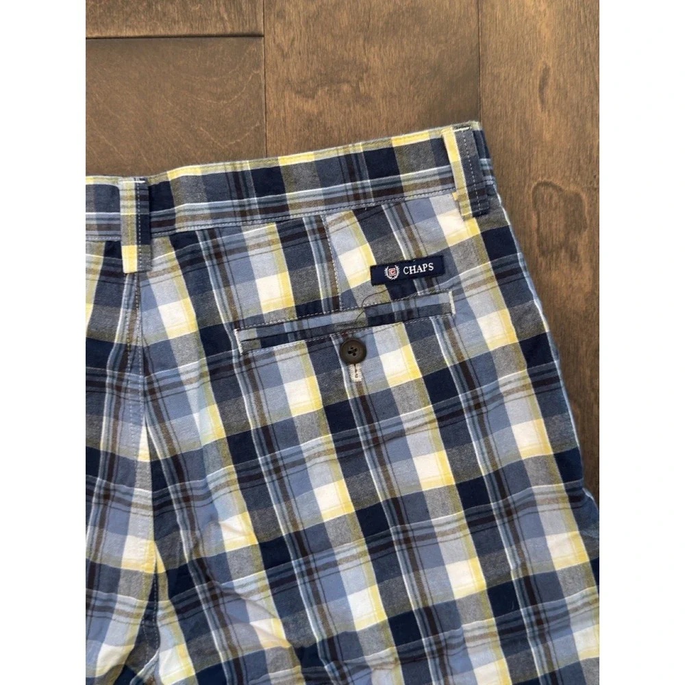 Chaps Men's Flat Front‎ Blue Plaid Shorts Casual 9